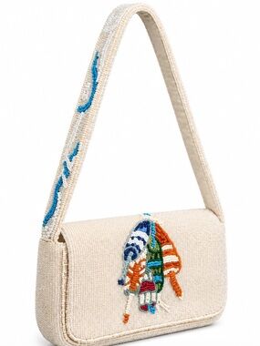 Beaded Cream Shoulder Bag with Multicolor Embroidered Detail